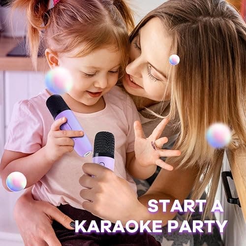 YLL Mini Kids Karaoke Machine with 2 Microphones, Karaoke Gifts for Girls Ages 3, 4, 5, 6, 7, 8, 9, 10, 12 +Year Old, 4-12 Years Old Birthday Toy Easter Gift for Girls Boys (Purple) - Purple 2 Mic thumbnail 9
