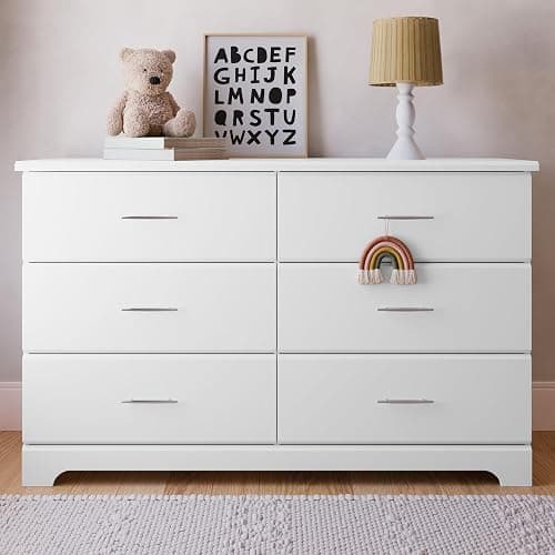 Storkcraft Brookside 6-Drawer Dresser (White) – GREENGUARD Gold Certified, White Dresser for Bedroom, Kids & Nursery Storage Chest, Safety Interlocking Drawers, Pre-Installed Tracks, Kids Chest thumbnail 4