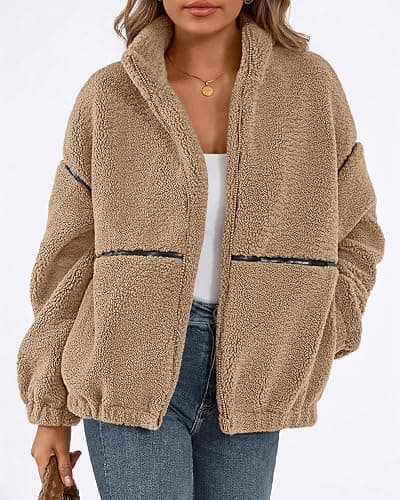 KIRUNDO Sherpa Jacket Women Fleece Oversized Zip Up Winter Coats Fall Jackets Faux Fur Warm Outwear 2025 Fashion Clothing thumbnail 5