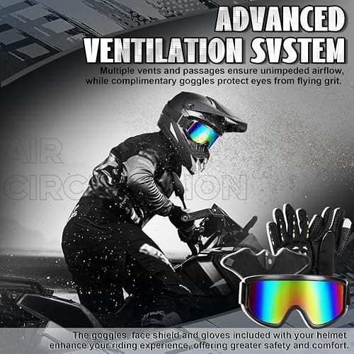 Full Face Dirt Bike Helmet DOT Certified - Complete Adult ATV Helmet Kit with Goggles, Gloves & Mask, Adjustable Visor, Quick Release thumbnail 5