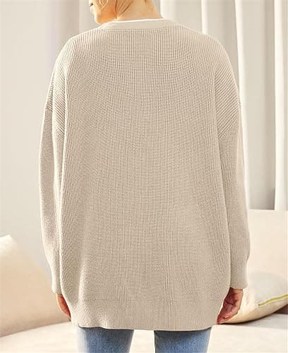 MorFansi Damen Strickjacke Strick Outwear V-Ausschnitt Vorne Offen Leicht Lockere Pullover mit Knöpfen thumbnail 5
