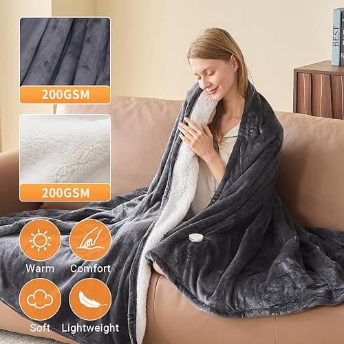 DANENOSA Electric Heated Blanket Queen Size 84''x90'' Soft Flannel & Sherpa Electric Blanket with 10 Heating Levels, Automatically Shut Down After 8h with Overheat Protection Machine Washable thumbnail 2