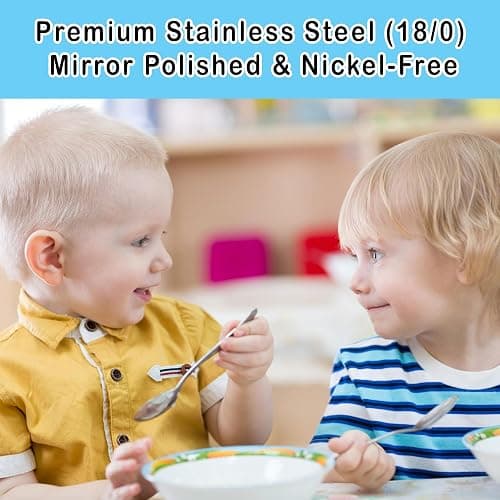 CHILLOUT LIFE Stainless Steel Kids Silverware Set 12 Pieces - Child and Toddler Safe Flatware - Kids Utensil Set - Metal Kids Cutlery Set (Includes 6 Small Kids Spoons & Kids 6 Forks) thumbnail 6
