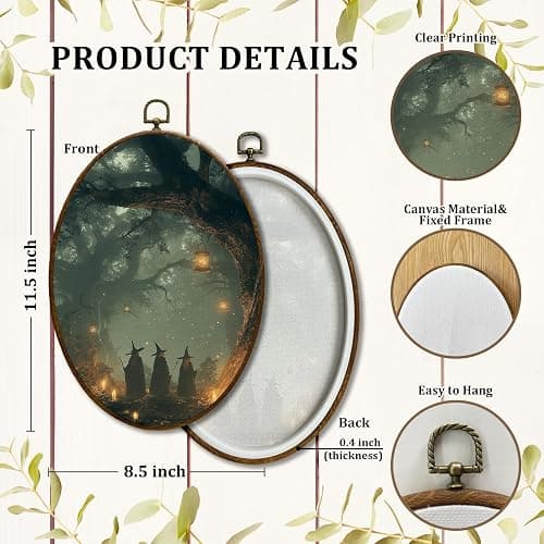 JQF Dark Academia Fantasy Forest Witchy Oval Wall Decor, Gothic Oval Canvas Wall Art, Whimsical Magical Forest Witchy Framed Prints Hanging Decor for Home Bedroom Living Room, 8.5x11.5 Inch thumbnail 7