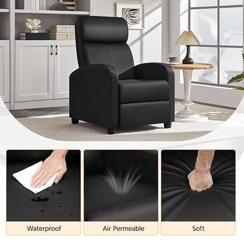 Yaheetech Recliner Chair PU Leather Recliner Sofa Home Theater Seating with Lumbar Support Overstuffed High-Density Sponge Push Back Recliners Armchair for Living Room thumbnail 6
