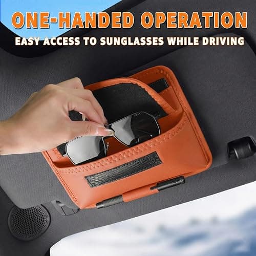HOLDCY Car Visor Organizer – Sun Visor Storage Pouch Holder for Vehicle Truck SUV, PU Leather Auto Interior Accessories for Registration Document, Gas Card & Sunglasses, Universal Fit (Oranger) thumbnail 6