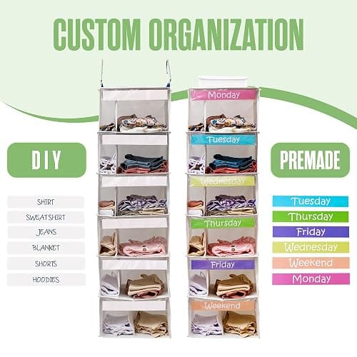 Kids Clothes Organizer, Weekly Clothes Organizer for Kids, Weekday, 6 Shelf | Houseables Outfit Organizers, Closet Daily Outfit Storage, Monday through Friday Clothing, Day of the Week, School, Hanging thumbnail 7