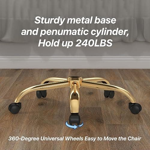 Gentlemoods Velvet Home Office Chair, Modern Height-Adjustable Vanity Chair with Golden Base and Hand-Woven Backrest for Bedroom/Study/Vanity (Beige) thumbnail 7