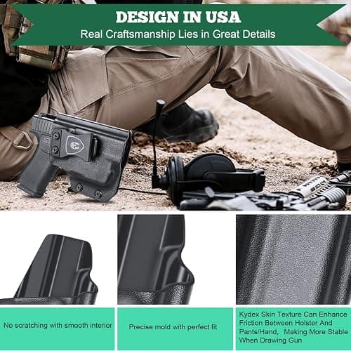 WARRIORLAND Compatible with Glock 43 w/TLR-6 Holster, IWB Kydex Holster Fit G43 / G43X w/TLR6 Laser Light - Not Fit MOS, Inside Waistband Holster, Adj. Cant & Retention, Right/Left Hand Option - A Black(Right Hand Draw (IWB) thumbnail 3