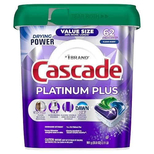 Cascade Platinum Plus Dishwasher Pods, Dish Detergent Soap, Clean Scent, 62 Count - Image 1