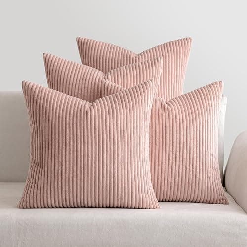 MIULEE Valentines Boho Farmhouse Throw Pillow Covers 18x18 Inch Set of 4 Mordern Nordic Cushion Covers Soft Corduroy Spring Home Decor for Couch Bed Sofa Living Room Pink - Image 1