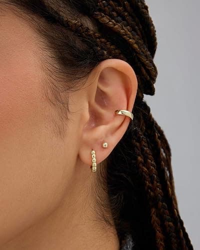 PAVOI 18K Gold Plated 925 Sterling Silver Posts Beaded Huggie Hoop Earrings for Women - Lightweight Gold Hoop Earrings thumbnail 2