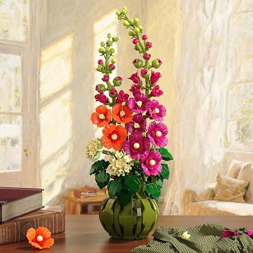 CUBIMANA Flowers Botanicals Alcea Rosea Building Set for Adults, Ages 12+ | Artificial Flowers & Plants for Home Office, Bedroom or Desk Decor, 974PCS Birthday Christmas Housewarming Gift for Women Men thumbnail 7