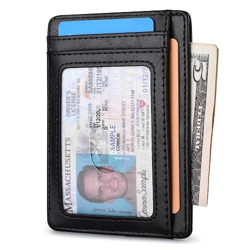 Buffway Slim Minimalist Front Pocket RFID Blocking Leather Wallets for Men and Women - Alaska Black thumbnail 3