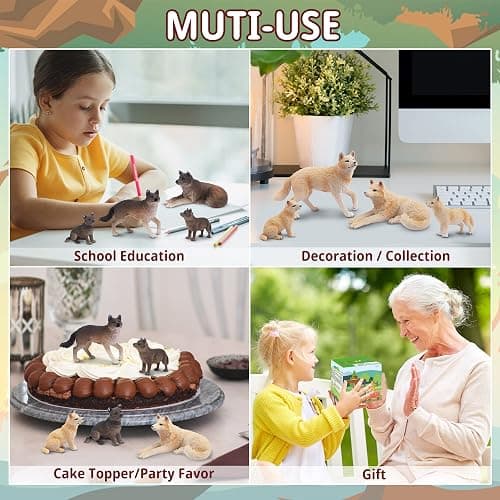 Toymany 8PCS Wolf Figures Forest Animals Toy Figurines - Realistic Jungle Zoo Animal Figurines，Educational Toy Cake Toppers Christmas Birthday Gift for Kids Boys Girls thumbnail 8