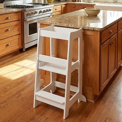 KRISTEN, JD + JACK: Stepup Baby Toddler Step Stool - Adjustable Height Kids Helper Step Stool, Durable, Non-Slip Platform for Bathroom Sink & Kitchen Counter, Toddler Tower for Exploration and Growth - White thumbnail 3