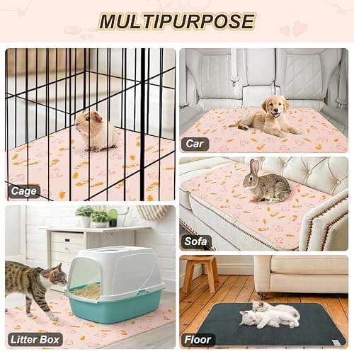 BEAUTYZOO 2 Pack Guinea Pig Cage Liners, Washable Reversible Fleece Guinea Pig Bedding, Waterproof Super Absorbent Pee Pads for Small Animals Rabbit - 24" x 47" Pink thumbnail 6