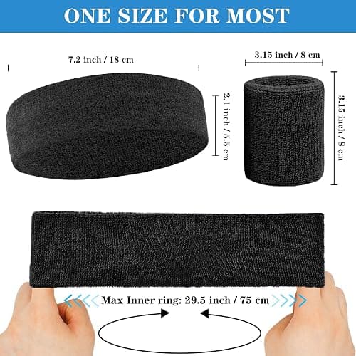 IMAGERIO 6 Pieces Sweatband Set Sports Headband Wristband Set, Moisture Wicking Athletic Sweatbands 4 Wrist Sweatband and 2 Headbands, Terry Cloth Sweat Absorbing Head Band for Workout thumbnail 2