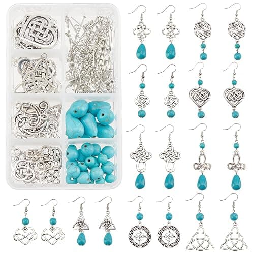 SUNNYCLUE 1 Box DIY Make 10 Pairs Trinity Knot Earring Making Starter Kit Tibetan Style Celtic Knot Links Charms Heart Pendant Turquoise Beads Findings for Women Adults DIY Earring Jewellery Making - Image 1