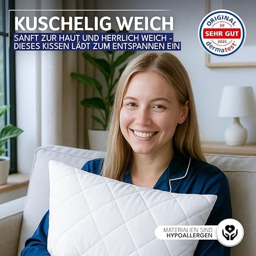 Polyester Kopfkissen (40x40 cm groß) - 2er Set Kissen für Bett und als Dekokissen - Mit Reißverschluss für Füllung - Sofakissen - Zierkissen für Couch und Sofa - Ökotex - Waschbar bis 60° - Weiß thumbnail 3