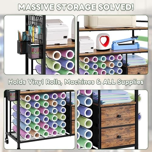 HavenlyYouth Craft Cart Compatible with Cricut Machine, Large Cricut Table with 34 Vinyl Roll Holder, 2 Drawers and Charging Station, Craft Storage Cabinet Craft Workstation thumbnail 6