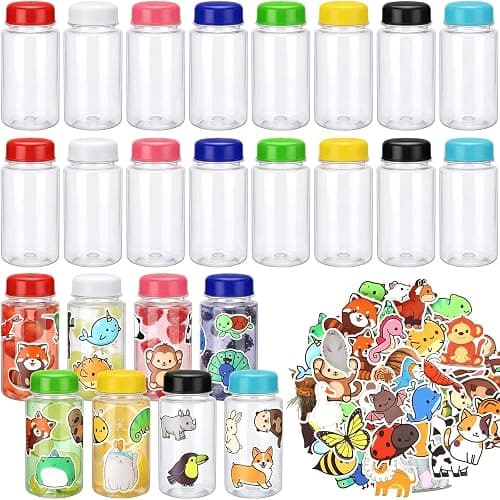 Skybooly 24 Pcs Multicolor 10oz Water Bottles Bulk Portable Colorful Plastic Water Bottles with 50 Pcs Animal Stickers and Pliers Clear Empty Reusable DIY Bottle for Juice, Drinks, Handbag, Sport - Image 1