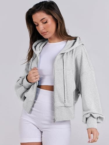 ANRABESS Women's Zip Up Hoodie Cropped Sweatshirt | Soft Comfy Casual Jacket, Workout & Daily Wear, Cute Y2K Clothes, Fall Spring Transition Outfits thumbnail 3