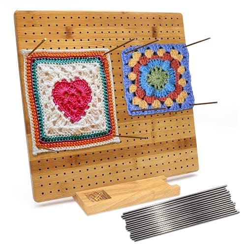 Iswabard 13x13 Inch Blocking Mats Blocking Board for Crocheting with 15 Stainless Steel Rods Crochet Blocking Board Large Base Bamboo Granny Square (Bamboo-C13‘’) - Image 1