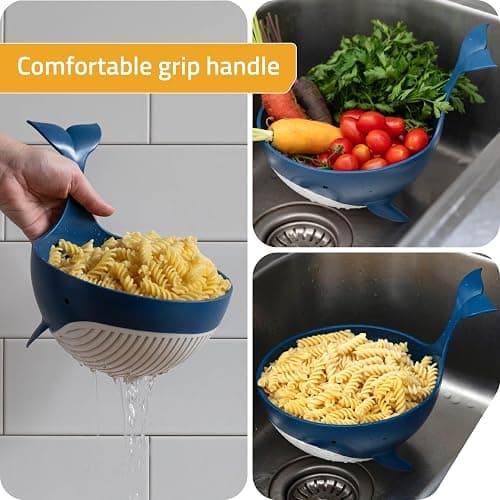 Peleg Design Pastail Medium Pasta Colander – Fun Whale-Shaped Plastic Colander for Draining Pasta, Vegetables, and Fruit. Fun kitchen gadgets. Cute kitchen gift. thumbnail 4