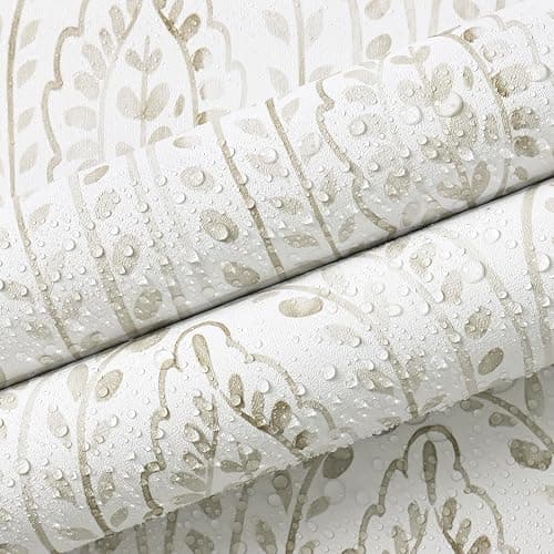 Micpolo Boho Peel and Stick Wallpaper Removable Wall Paper Neutral Contact Paper Removable Peel and Stick Brown and White Self-Adhesive Wallpaper for Bathroom Bedroom Kitchen Wall Decor 17.3" x 118" - 17.3" x 118" - Light Brown and White thumbnail 7