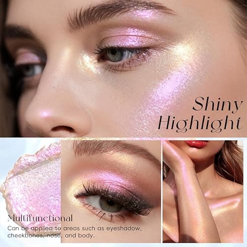HOSAILY Chameleon Holographic Highlighter Palette, Multichrome Cream Multi-use Eyeshadow Shifting Sparkling Color Shifting Inner Corner Eye Highlighter Brightener for Mermaid Makeup&03 Pink Purple thumbnail 4