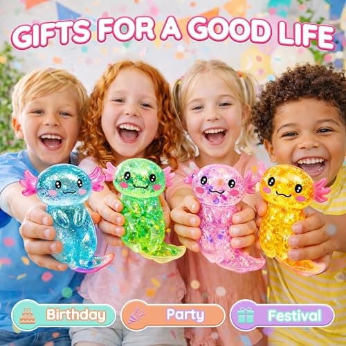 Axolotl Squishy Glitter Stress Relief Toy, Slow Rising Squishy (Pink) | Relief Squishy Toys, Slow Rising Squishy Toys, Fidget Toys for Kids Youth Adult, Salamander Gift for Party Birthday Christmas thumbnail 7