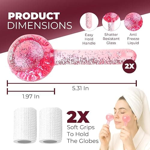 Ice Globes for Face 2Pcs – Enhancing Daily Beauty with Ice Globes for Facials, Skin Tightening & Anti-Aging – Perfect Facial Ice Globes for Puffiness & Wrinkles of Face, Neck & Eyes – Pink thumbnail 2