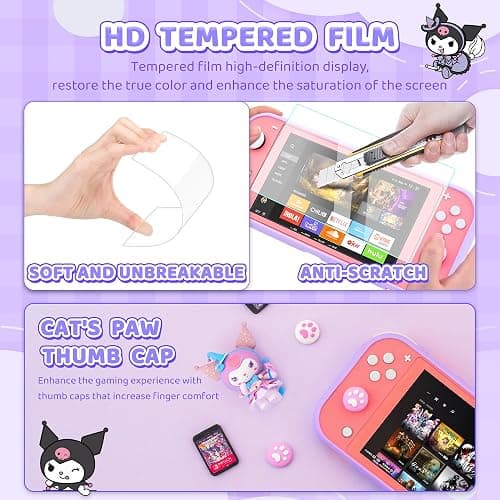 HYPERCASE Cute Switch Lite Carrying Case of Purple Bunny, with Soft Switch Lite Protective Cover, Screen Protector, Shoulder Strap & 2 Thumb Grips thumbnail 4