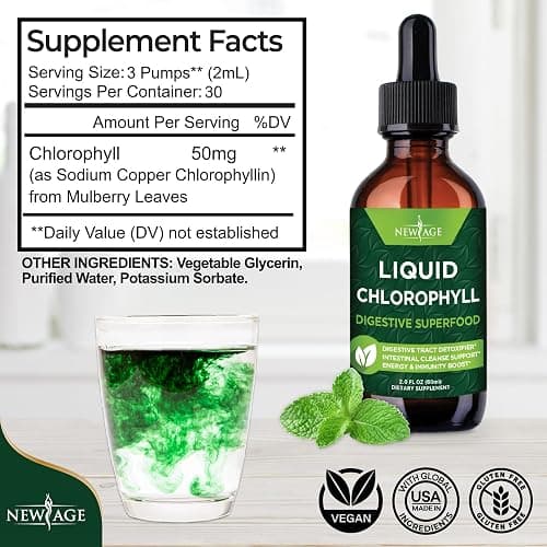 NEW AGE Chlorophyll Liquid Drops - Natural Concentrate – Energy Booster, Digestion and Immune System Supports, Internal Deodorant, Liver Function - (2 Fl Oz (Pack of 1)) thumbnail 2