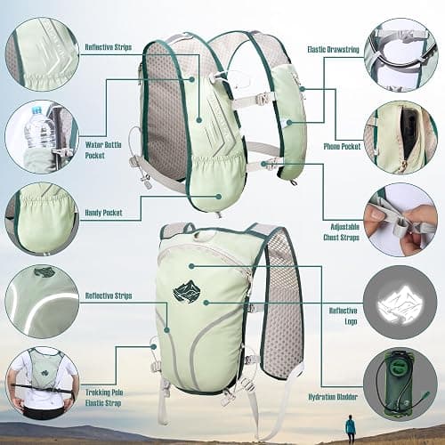 Lightweight Running Vest Hydration Backpack, Hydration Vest with 2L Water Bladders - Adjustable Chest Straps and Reflective Water Backpack Fit for Men Women Hiking Cycling Camping Festival Marathon thumbnail 5