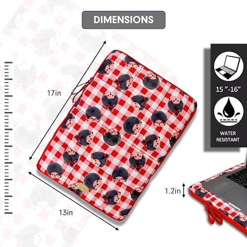Sonix | Puffy Laptop Sleeve | 15-16 Inch, Quilted Pillow Puffer Laptop Carrying Case, Computer Sleeve | Monchhichi Check thumbnail 3
