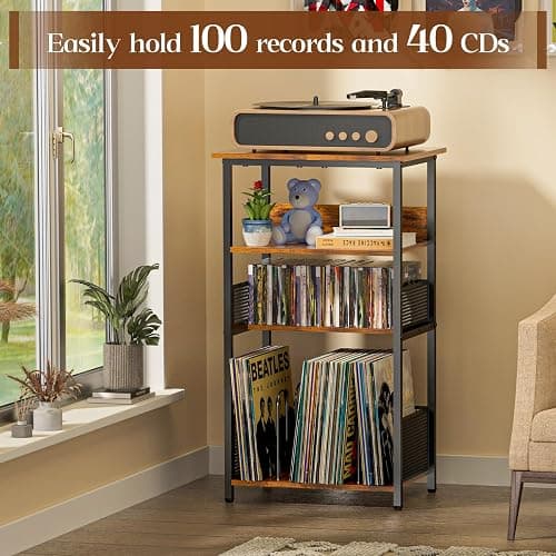 Huxitocan Record Player Stand with Storage Up to 100 Albums and 40 CDs, 4 Tier Vinyl Record Storage for Living Room, Turntable Stand with Record Holder & Display Shelf thumbnail 4