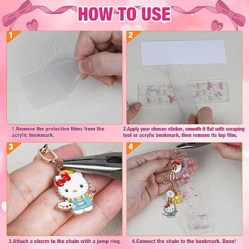 253 Pcs Bow Acrylic Bookmark Blanks(2mm) Thicken 15 DIY Bookmark Making 17 Bow UV DTF Sticker 76 Charms 15 Extender Chains and 130 Jump Ring Suitable for DIY Crafts Gifts thumbnail 5