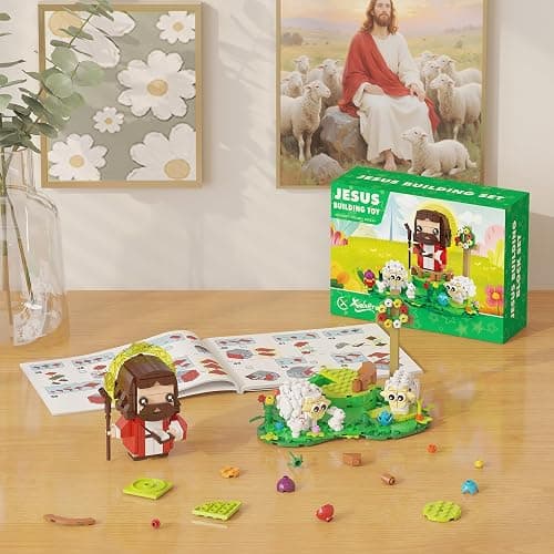 Jesus Figures Building Blocks Kit, Bible Story Good Shepherd with Sheep Bunny and Chick Blocks Toy Compatible with Brand as Easter Basket Stuffers, Christmas, Easter Gift for Christian Adults or Kids thumbnail 4