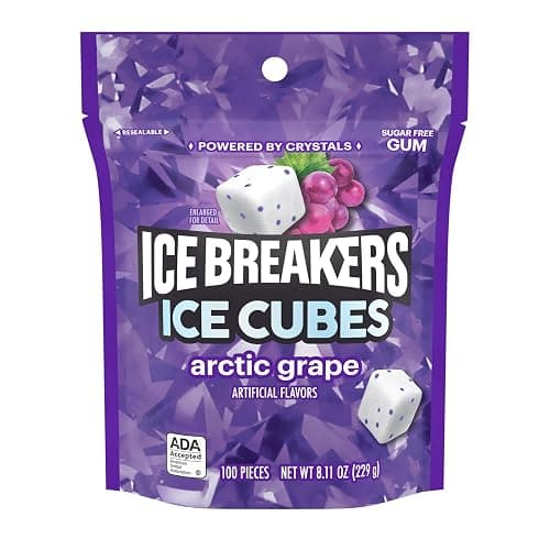 ICE BREAKERS Ice Cubes Arctic Grape Flavored Sugar Free Chewing Gum Pouch, 8.11 oz (100 Pieces) thumbnail 3