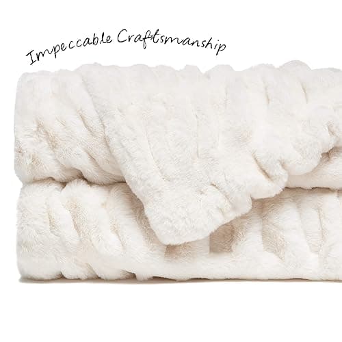 Chanasya Premium Ruched Faux Fur Throw Blanket - Luxurious, Soft Reversible Mink Blanket - 50" x 65” - Cloud - 50x65 Inches - A(cloud) thumbnail 3