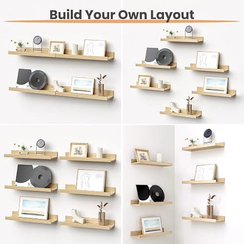upsimples Floating Shelves for Wall, Wall Shelves for Decor Storage Set of 6, Wall Mounted Wood Shelf for Bedroom, Living Room, Bathroom, Kitchen, Picture Ledge Shelves, Natural thumbnail 4