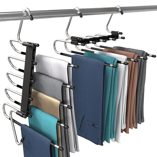 Pants Hangers Space Saving 2 Pack - Space Saving Hangers Or Closet Organizer for Clothes, Scarf, Pants & Skirt with S-Type Stainless Steel Hook & Anti-Slip Design (Black) - Image 1