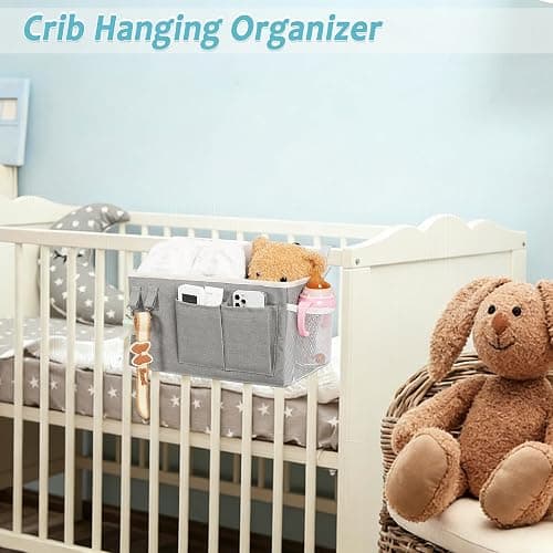 Loghot Bedside Caddy/Bedside Storage Bag Hanging Organizer for Bunk and Hospital Beds,Dorm Rooms Bed Rails,Can be Placed Glasses,Books,Mobile Phones,Keys (Grey) thumbnail 7