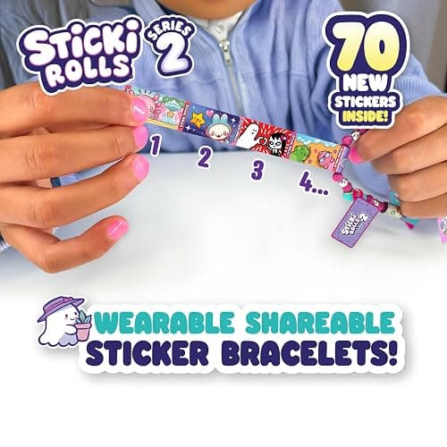 STICKI Rolls Sticki Bands - The Original Wearable Shareable Sticker Bracelet | Includes 70 Mini Stickers | 2 Mystery Reveal Sticki Rolls | Over 1000 Sticker Designs to Collect! (Series 2 - Pink) thumbnail 2