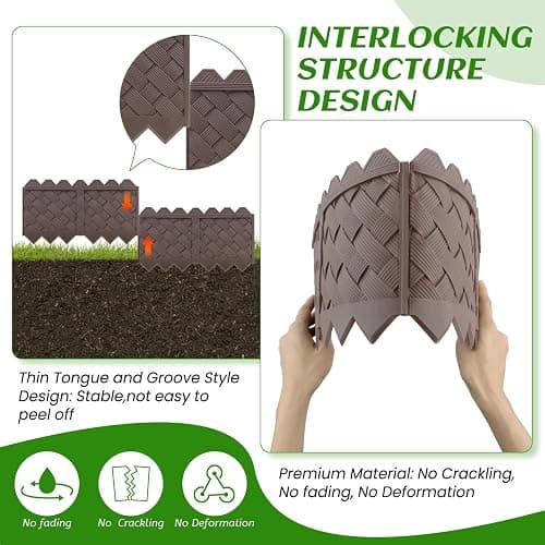 30-Pack Weaving Flower Bed Garden Edging Borders (30 FT) - No Dig Border Edgings with 8.5” Anchor Stakes & Interlocking Design-Thickened Borders for Lawns, Flower Beds & Landscaping thumbnail 5