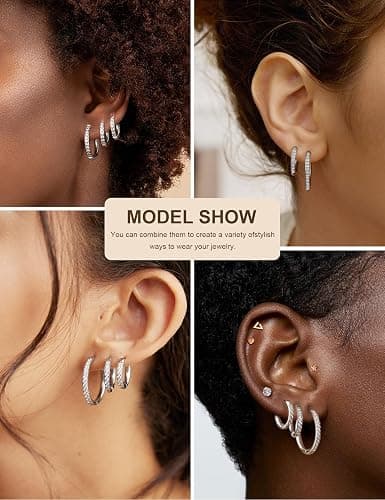 5 Pairs Stacking Huggie Hoop Earrings for Women, Cubic Zirconia 14K Gold Plated 316L SurgicalSteel, Hypoallergenic Cartilage Earrings for Multi-Piercing (13-23mm) thumbnail 3