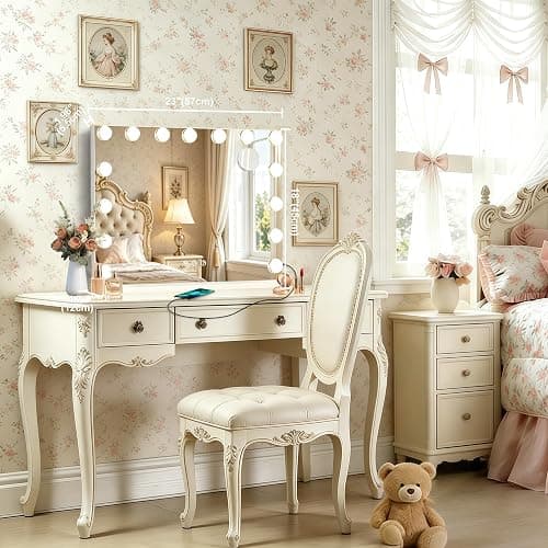 Ratsamee Hollywood Vanity Mirror with Lights, 23" x 18", 15 Dimmable Bulbs, 3 Color Lights, Make Up Lighted Mirror, USB Charging Port, Gifts for Women Wife Teengirls White thumbnail 2