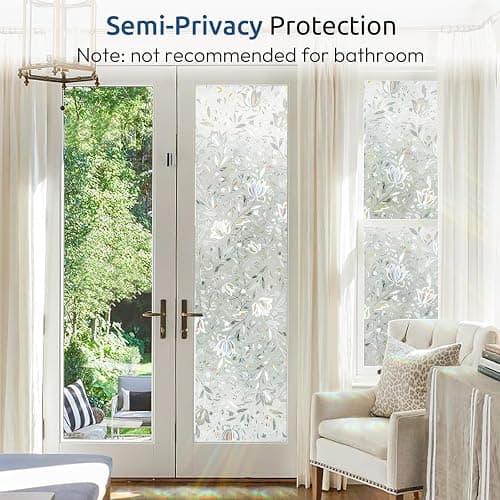 rabbitgoo Window Privacy Film, Decorative Stained Glass Window Film, Sun Blocking Glass Clings, Renter-Friendly Static Cling Frosted Sticker Covering for Home Door, Rainbow Tulip 35.4" x 78.7" thumbnail 7
